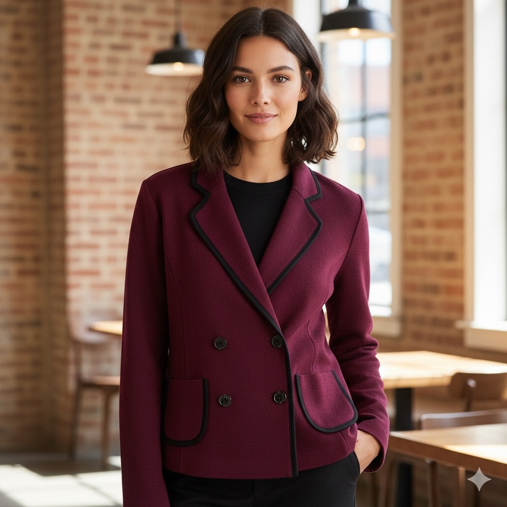 LOFT Burgundy Double-Breasted Blazer